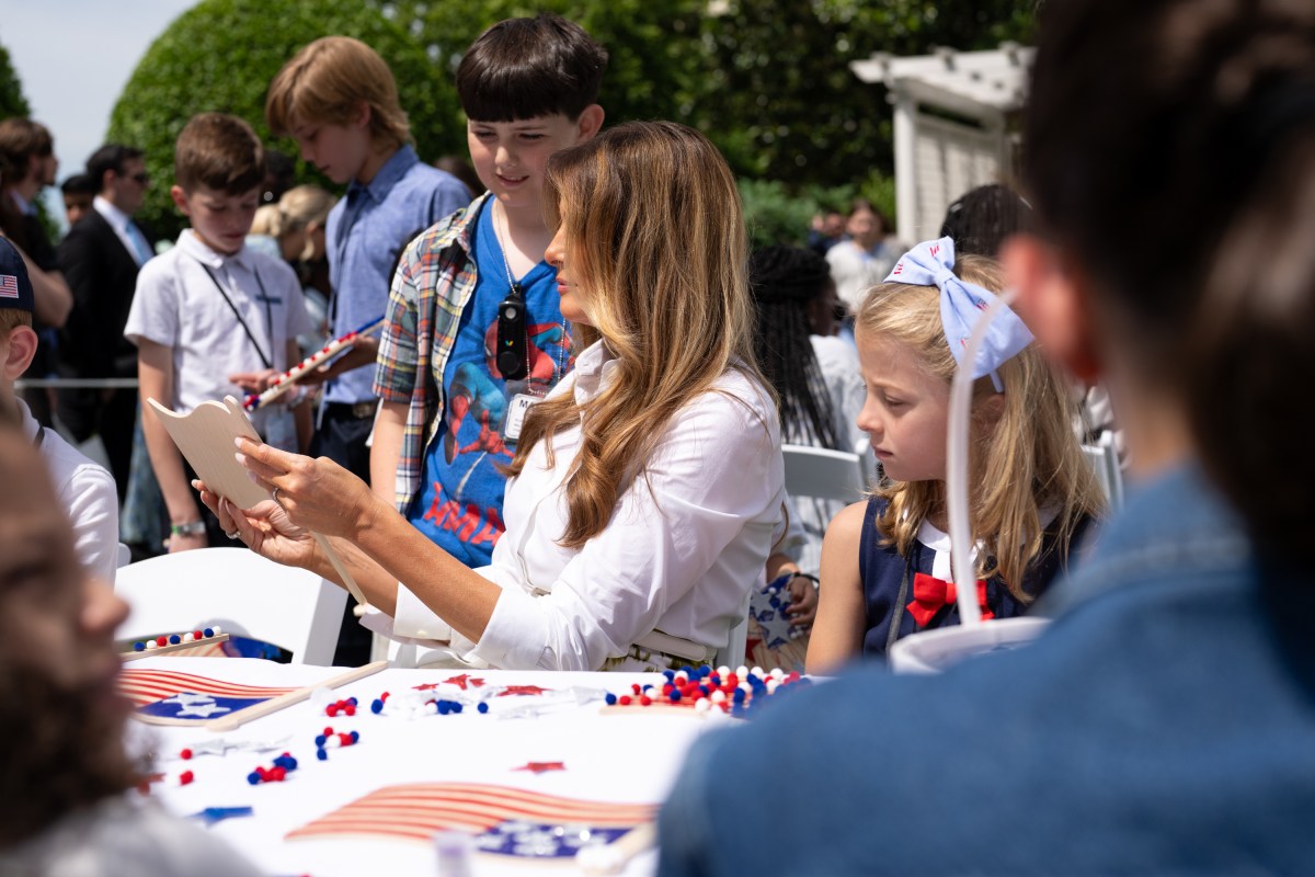 First Lady Melania Trump greets parents and children participating in Take Our Sons and Daughters to Work Day, Tuesday, May 20, 2025, on the South Lawn of the White House. (Official White House Photo by Andrea Hanks)
