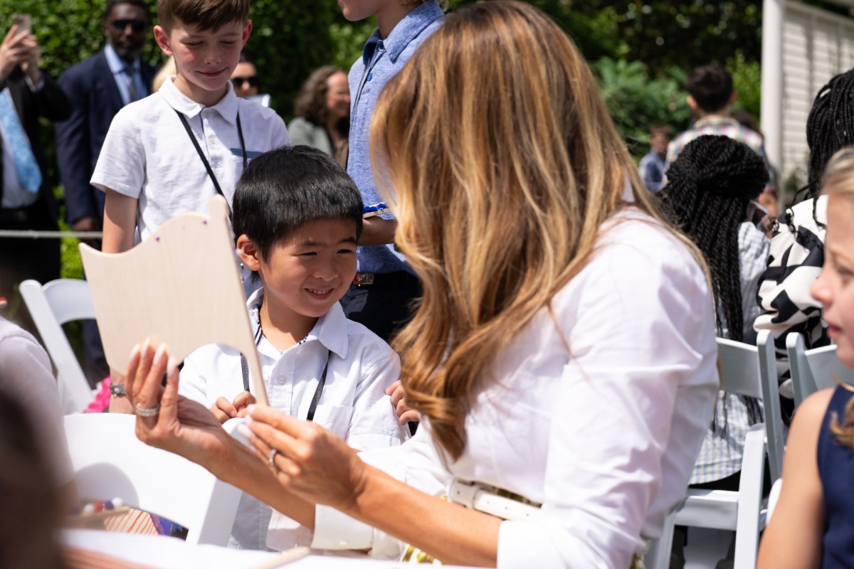 First Lady Melania Trump greets parents and children participating in Take Our Sons and Daughters to Work Day, Tuesday, May 20, 2025, on the South Lawn of the White House. (Official White House Photo by Andrea Hanks)