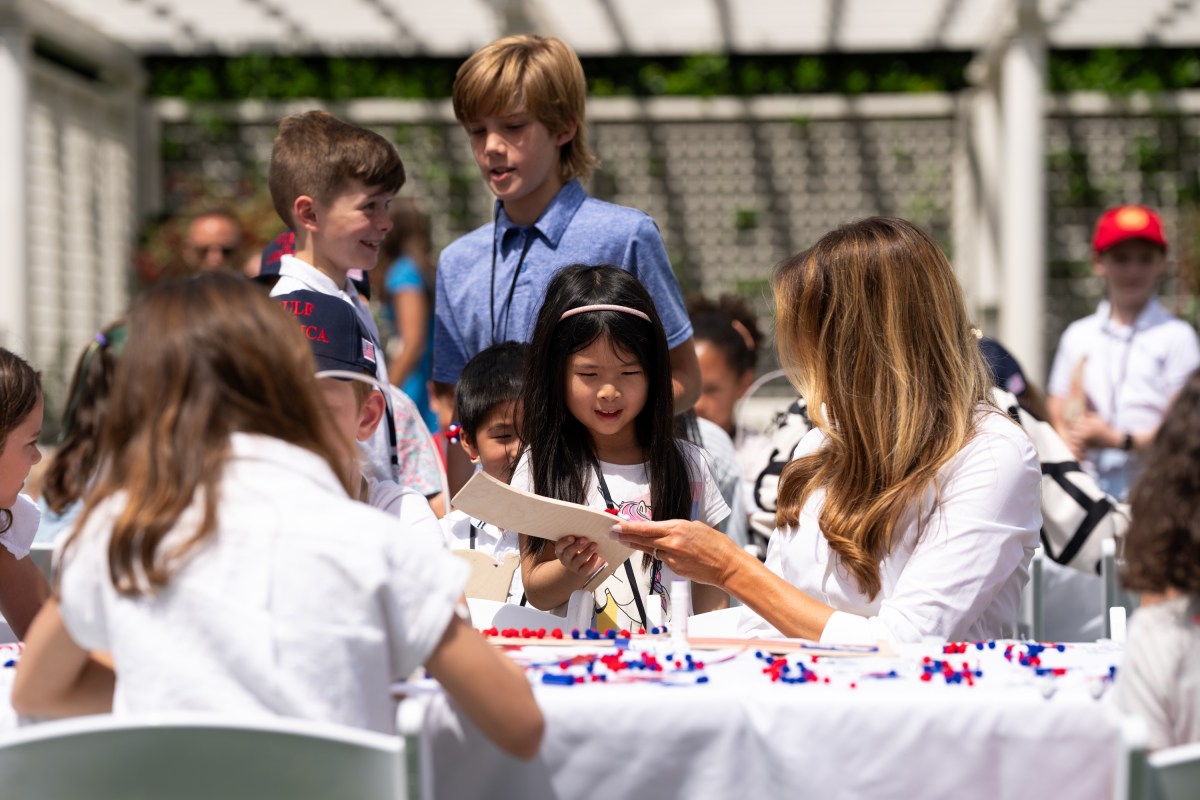 First Lady Melania Trump greets parents and children participating in Take Our Sons and Daughters to Work Day, Tuesday, May 20, 2025, on the South Lawn of the White House. (Official White House Photo by Andrea Hanks)