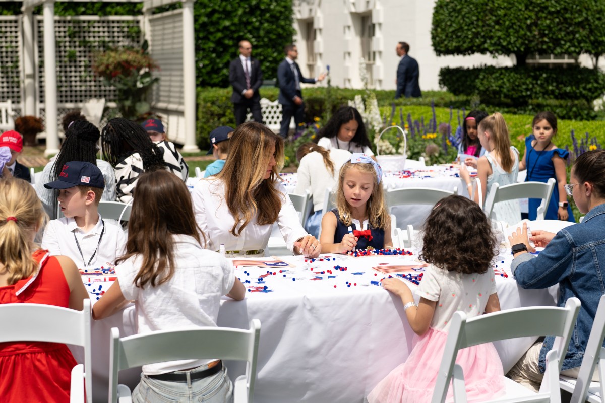 First Lady Melania Trump greets parents and children participating in Take Our Sons and Daughters to Work Day, Tuesday, May 20, 2025, on the South Lawn of the White House. (Official White House Photo by Andrea Hanks)