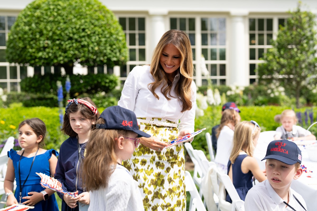 First Lady Melania Trump greets parents and children participating in Take Our Sons and Daughters to Work Day, Tuesday, May 20, 2025, on the South Lawn of the White House. (Official White House Photo by Andrea Hanks)