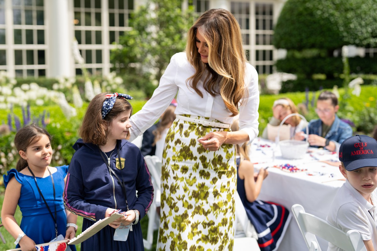 First Lady Melania Trump greets parents and children participating in Take Our Sons and Daughters to Work Day, Tuesday, May 20, 2025, on the South Lawn of the White House. (Official White House Photo by Andrea Hanks)