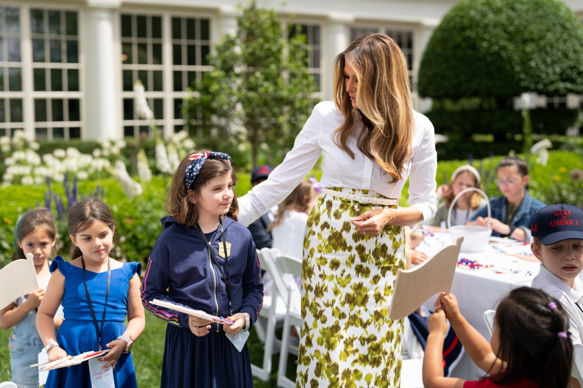 First Lady Melania Trump greets parents and children participating in Take Our Sons and Daughters to Work Day, Tuesday, May 20, 2025, on the South Lawn of the White House. (Official White House Photo by Andrea Hanks)
