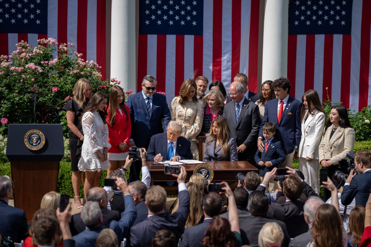 President Donald Trump and First Lady Melania Trump participate in a bill signing ceremony for the Take it Down Act, Monday, May 19, 2025, in the White House Rose Garden.(Official White House Photo by Carlos Fyfe)