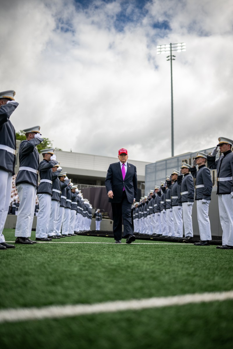 President Donald Trump arrives at Michie Stadium at West Point Military Academy, Saturday, May 24, 2025, to attend the commencement ceremony for the class of 2025. (Official White House Photo by Daniel Torok)