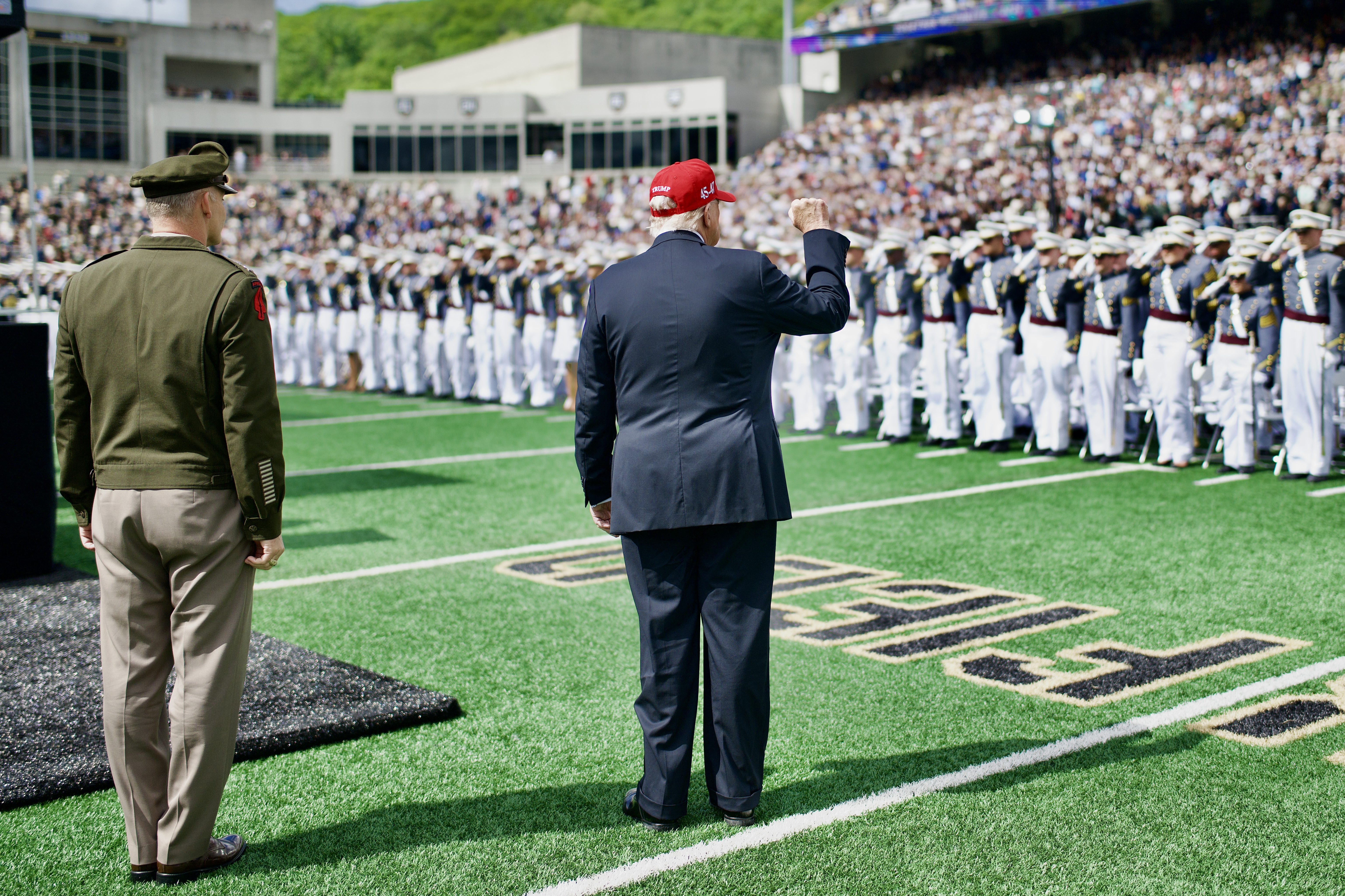 President Donald Trump arrives at Michie Stadium at West Point Military Academy, Saturday, May 24, 2025, to attend the commencement ceremony for the class of 2025. (Official White House Photo by Daniel Torok)
