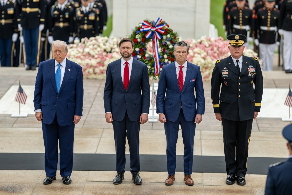 President Donald Trump, Vice President JD Vance, and Secretary of Defense Pete Hegseth participate in a wreath-laying ceremony at the Tomb of the Unknown Soldier on Memorial Day, Monday, May 26, 2026, at Arlington National Cemetery in Arlington, Virginia. (Official White House Photo by Daniel Torok)
