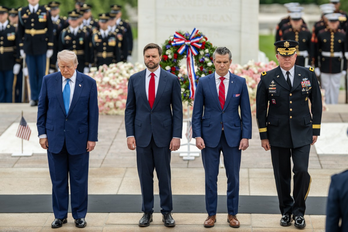 President Donald Trump, Vice President JD Vance, and Secretary of Defense Pete Hegseth participate in a wreath-laying ceremony at the Tomb of the Unknown Soldier on Memorial Day, Monday, May 26, 2026, at Arlington National Cemetery in Arlington, Virginia. (Official White House Photo by Daniel Torok)