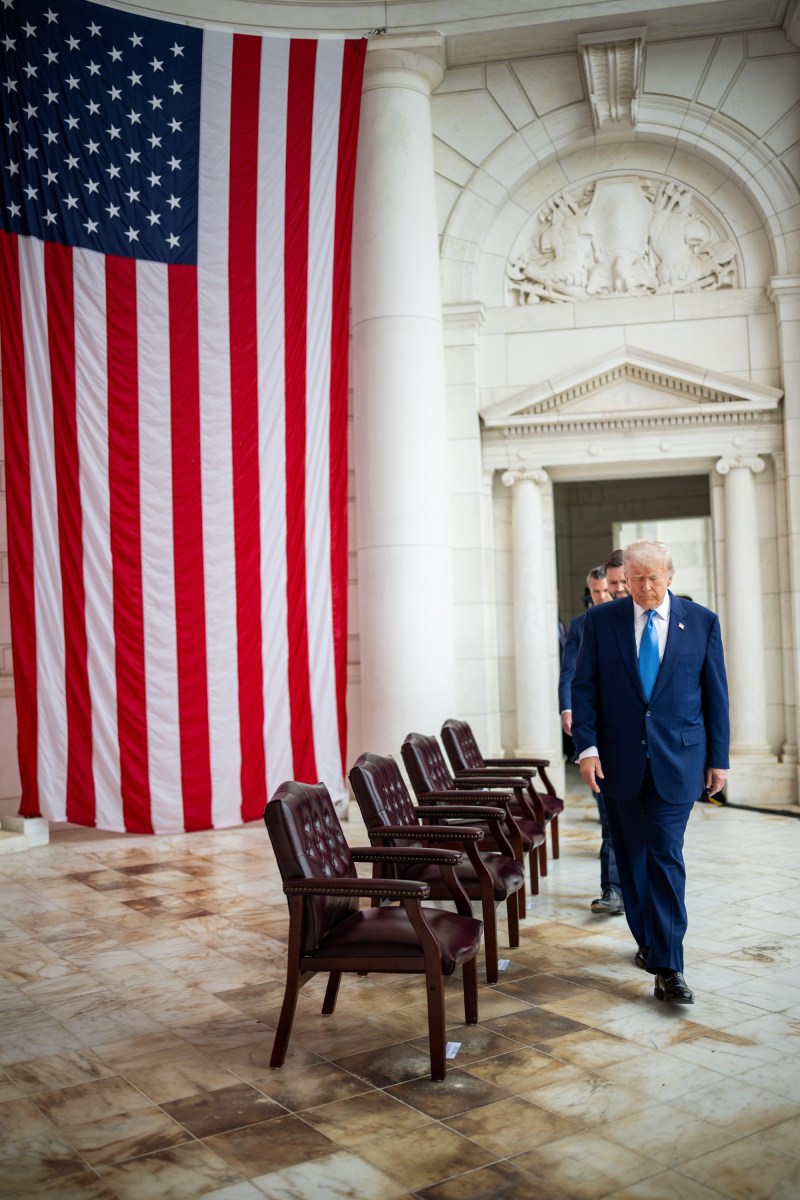 President Donald Trump participates in a Memorial Day ceremony at Arlington National Cemetery Amphitheater, Monday, May 26, 2025, in Arlington, Virginia. (Official White House Photo by Daniel Torok)