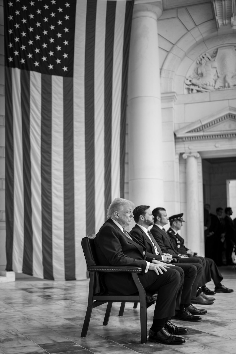 President Donald Trump participates in a Memorial Day ceremony at Arlington National Cemetery Amphitheater, Monday, May 26, 2025, in Arlington, Virginia. (Official White House Photo by Daniel Torok)