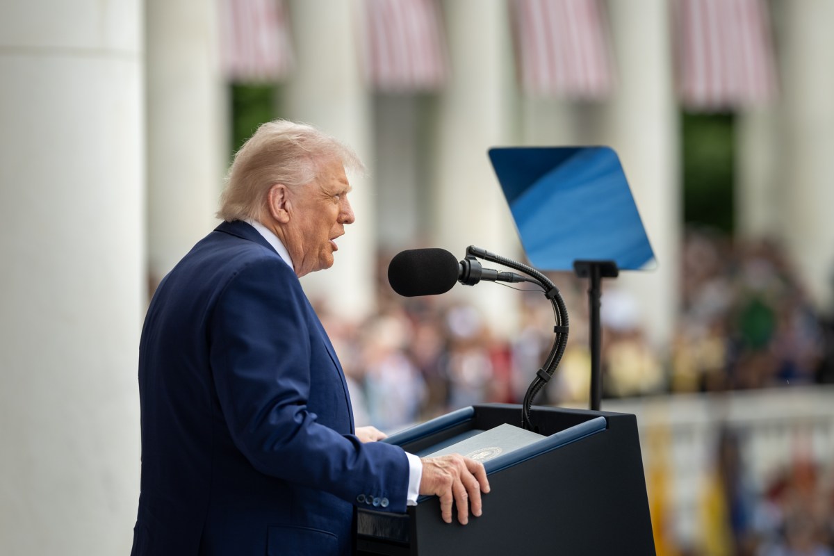 President Donald Trump delivers remarks during a Memorial Day ceremony at Arlington National Cemetery Amphitheater, Monday, May 26, 2025, in Arlington, Virginia. (Official White House Photo by Daniel Torok)