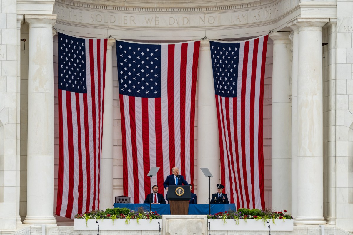 President Donald Trump delivers remarks during a Memorial Day ceremony at Arlington National Cemetery Amphitheater, Monday, May 26, 2025, in Arlington, Virginia. (Official White House Photo by Daniel Torok)