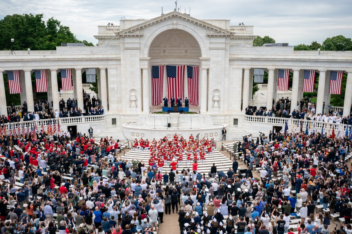 President Donald Trump participates in a Memorial Day ceremony at Arlington National Cemetery Amphitheater, Monday, May 26, 2025, in Arlington, Virginia. (Official White House Photo by Gabriel B Kotico)