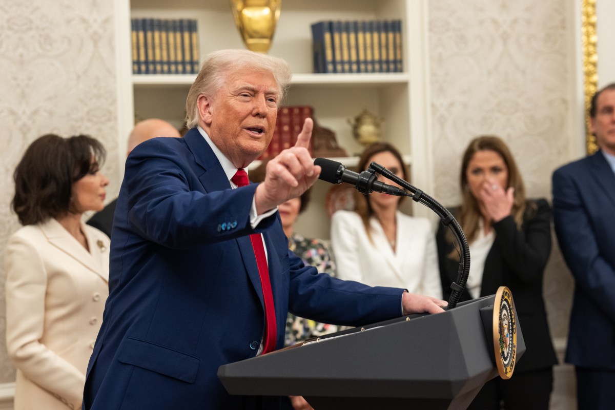 President Donald Trump answers questions from members of the media after the swearing-in ceremony for the Interim U.S. Attorney for the District of Columbia Jeanine Pirro, Wednesday, May 28, 2025, in the Oval Office. (Official White House Photo by Joyce N. Boghosian)