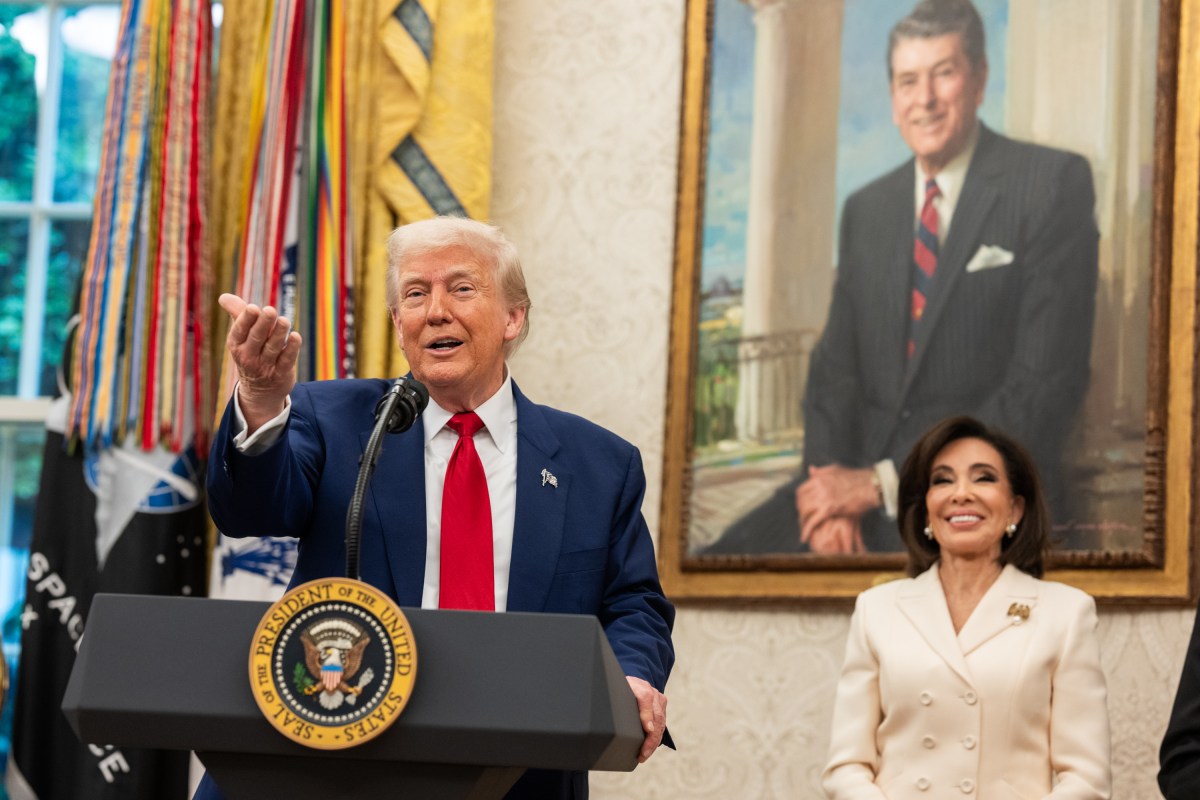 President Donald Trump answers questions from members of the media after the swearing-in ceremony for the Interim U.S. Attorney for the District of Columbia Jeanine Pirro, Wednesday, May 28, 2025, in the Oval Office. (Official White House Photo by Joyce N. Boghosian)