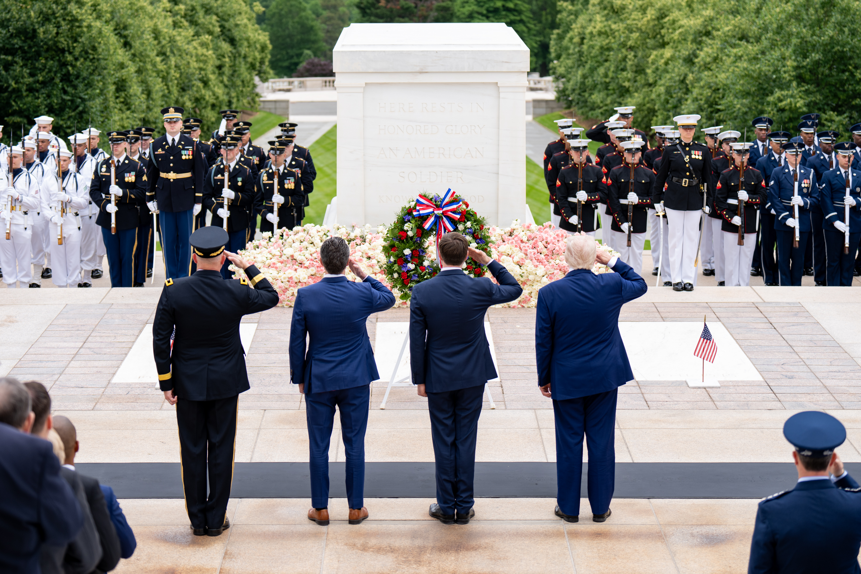 President Donald Trump and Vice President JD Vance participate in a wreath-laying ceremony at the Tomb of the Unknown Soldier on Memorial Day, Monday, May 26, 2026, at Arlington National Cemetery in Arlington, Virginia. (Official White House Photo by Emily J. Higgins)
