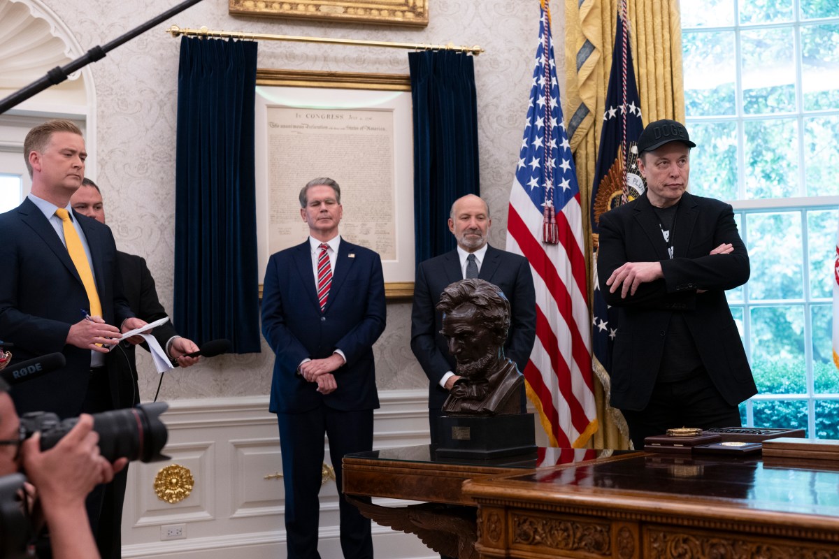 President Donald Trump participates in a press conference with departing DOGE adviser Elon Musk, Friday, May 30, 2025, in the Oval Office. (Official White House Photo by Molly Riley)