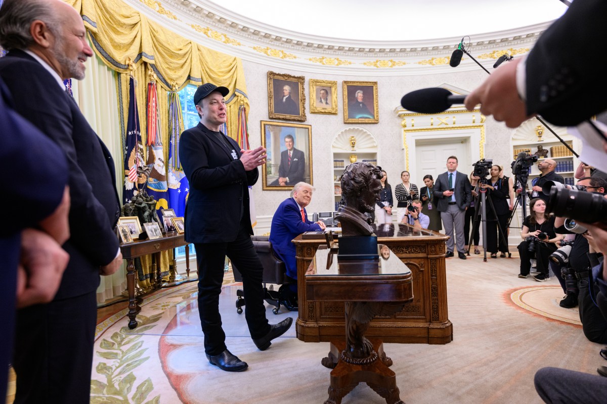 President Donald Trump participates in a press conference with departing DOGE adviser Elon Musk, Friday, May 30, 2025, in the Oval Office. (Official White House Photo by Molly Riley)
