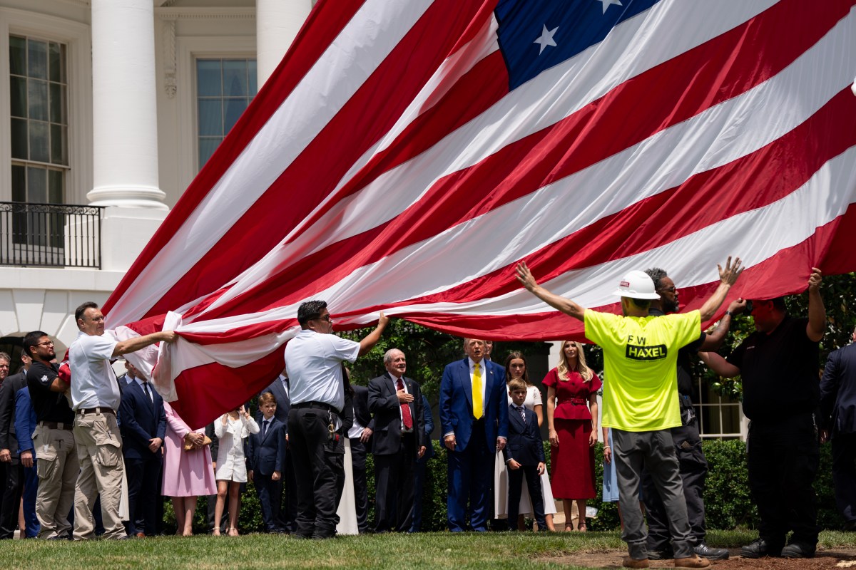 President Donald Trump watches the United States flag is raised on the newly installed flagpole on the South Lawn of the White House, Wednesday, June 18, 2025. (Official White House Photo by Andrea Hanks)
