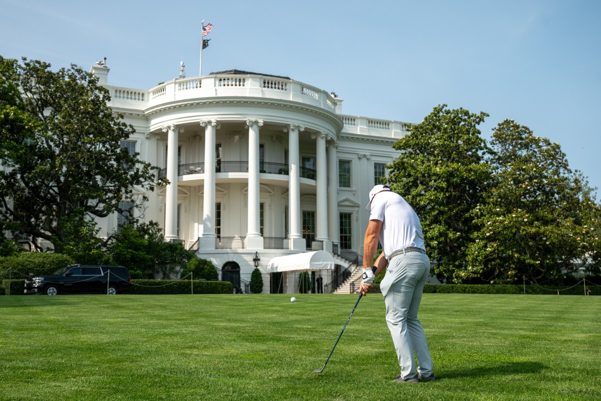 Professional golfer Bryson DeChambeau hits balls on the South Lawn of the White House, Monday, June 2, 2025. (Official White House Photo by Joyce N. Boghosian)