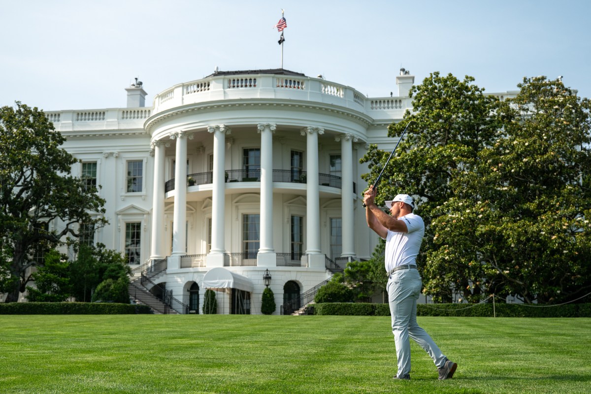 Professional golfer Bryson DeChambeau hits balls on the South Lawn of the White House, Monday, June 2, 2025. (Official White House Photo by Joyce N. Boghosian)