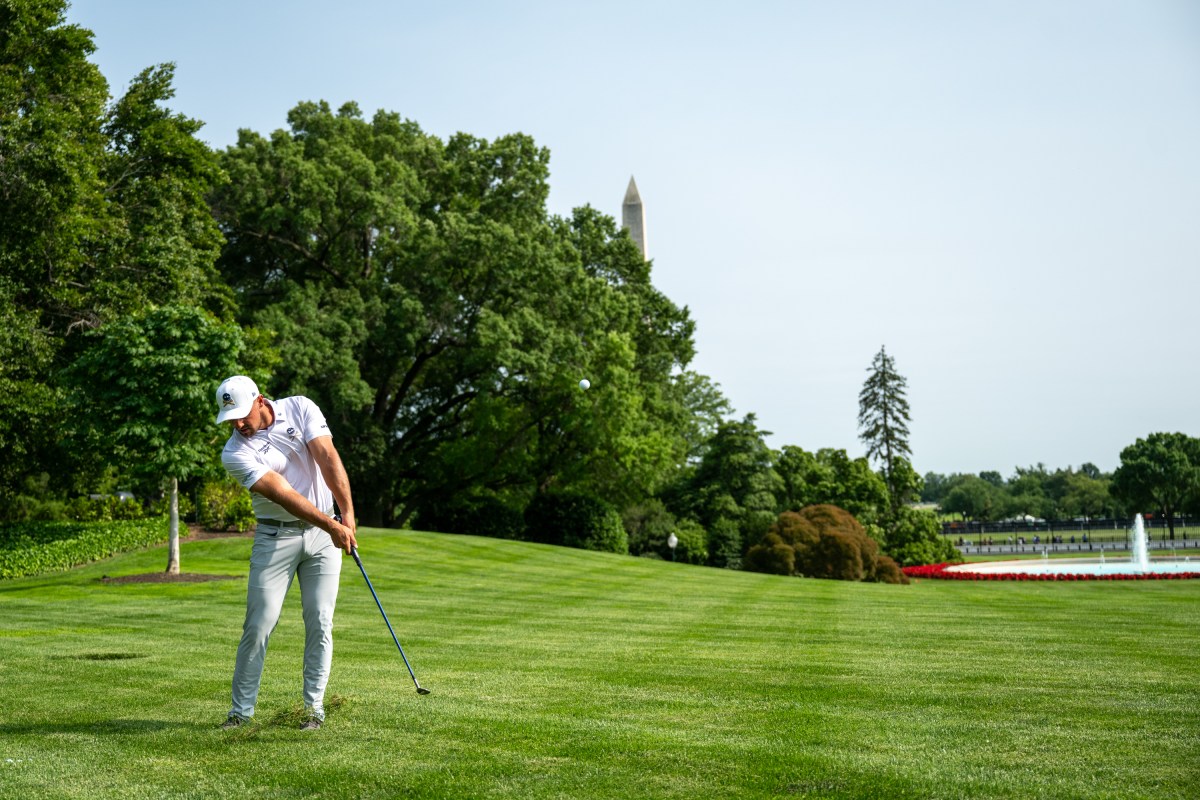 Professional golfer Bryson DeChambeau hits balls on the South Lawn of the White House, Monday, June 2, 2025. (Official White House Photo by Joyce N. Boghosian)
