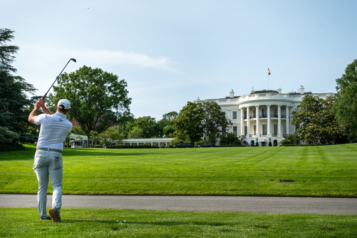 Professional golfer Bryson DeChambeau hits balls on the South Lawn of the White House, Monday, June 2, 2025. (Official White House Photo by Joyce N. Boghosian)