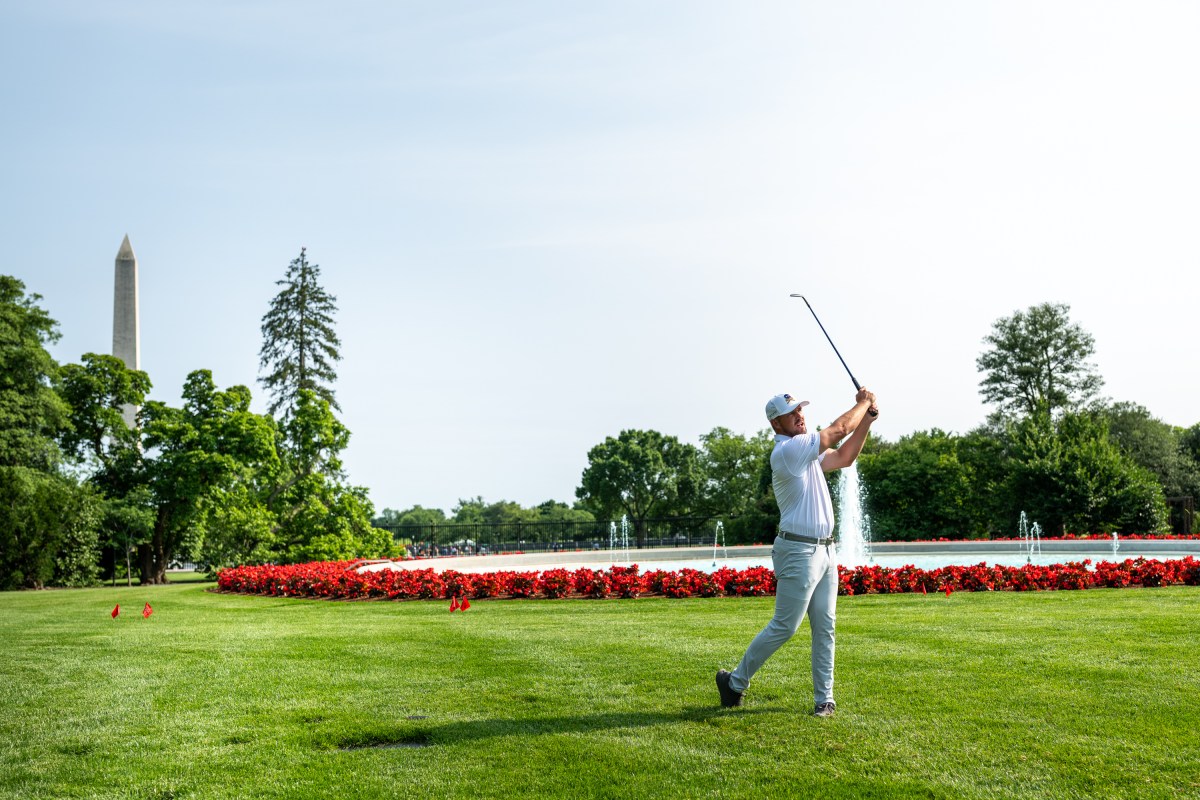 Professional golfer Bryson DeChambeau hits balls on the South Lawn of the White House, Monday, June 2, 2025. (Official White House Photo by Joyce N. Boghosian)
