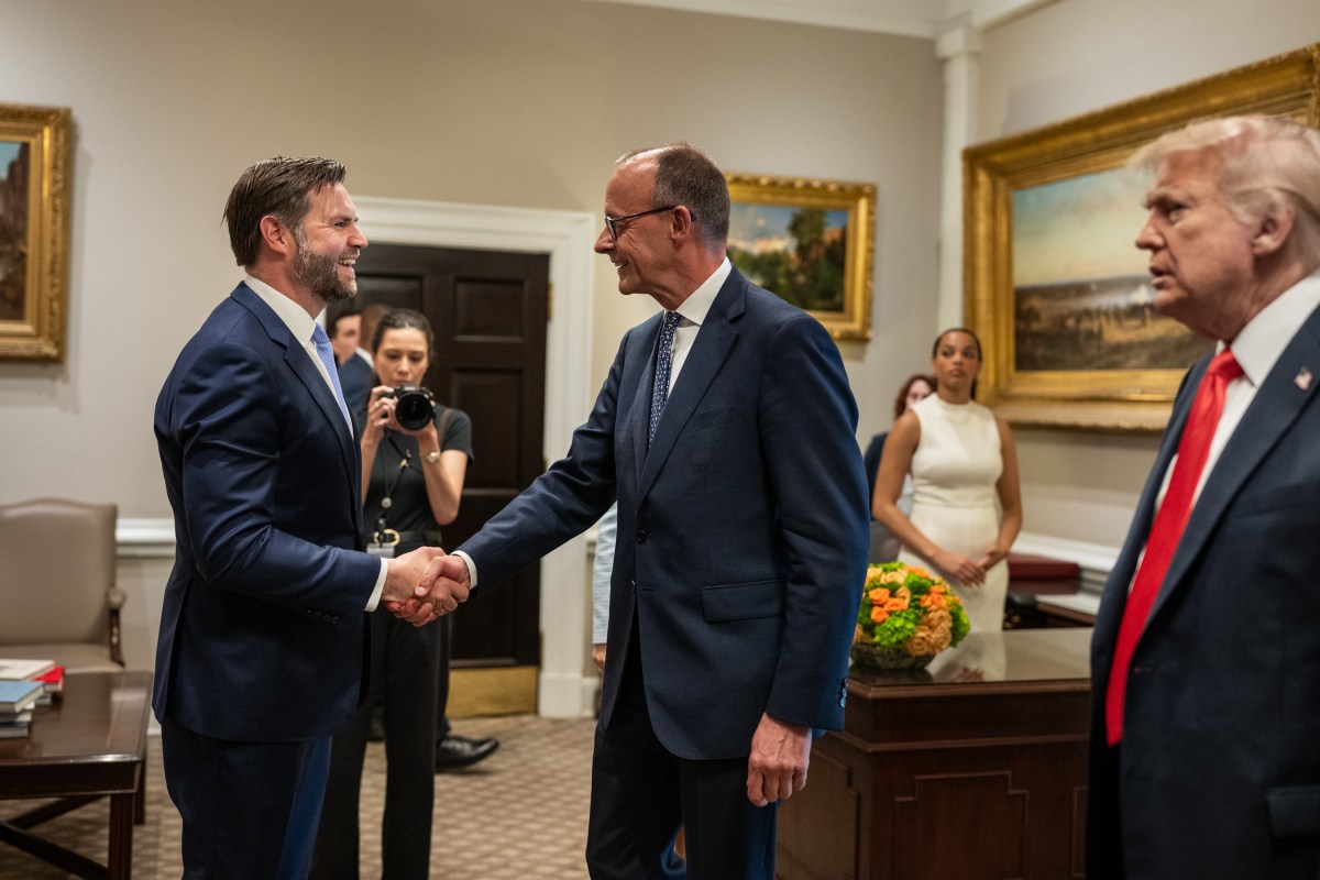 German Chancellor Friedrich Merz greets members of the U.S. delegation in the West Wing Lobby of the White House, Thursday, June 5, 2025, before a bilateral meeting with President Donald Trump. (Official White House Photo by Joyce N. Boghosian)