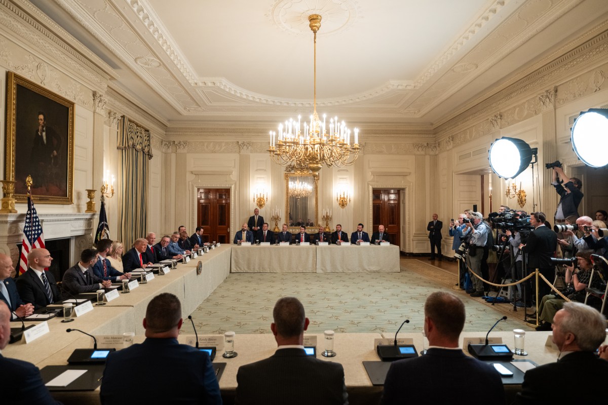 President Donald Trump delivers remarks during a roundtable discussion with the Fraternal Order of Police Executive Board, Thursday, June 5, 2025, in the State Dining Room. (Official White House Photo by Joyce N. Boghosian)