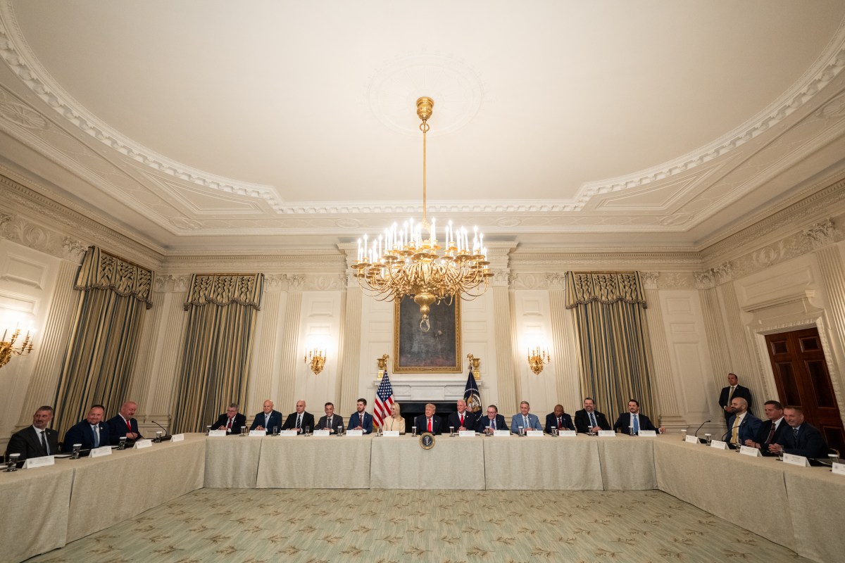 President Donald Trump delivers remarks during a roundtable discussion with the Fraternal Order of Police Executive Board, Thursday, June 5, 2025, in the State Dining Room. (Official White House Photo by Joyce N. Boghosian)