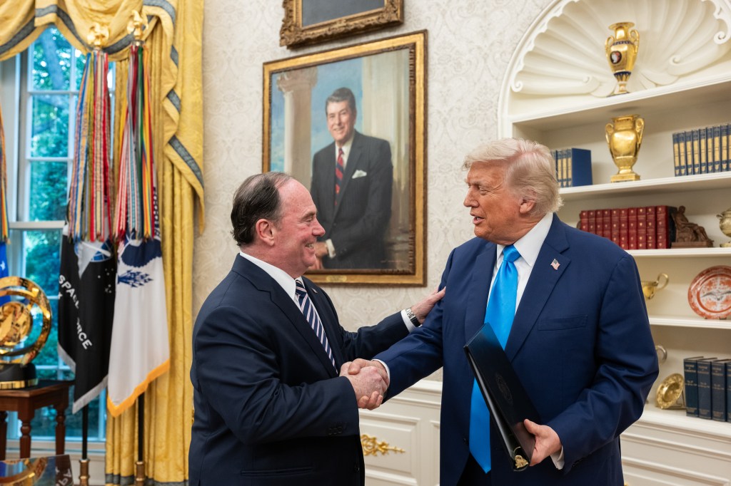 President Donald Trump participates in the swearing-in ceremony for the Secretary of the Navy John Phelan in the Oval Office, Friday, June 6, 2025. (Official White House Photo by Joyce N. Boghosian)