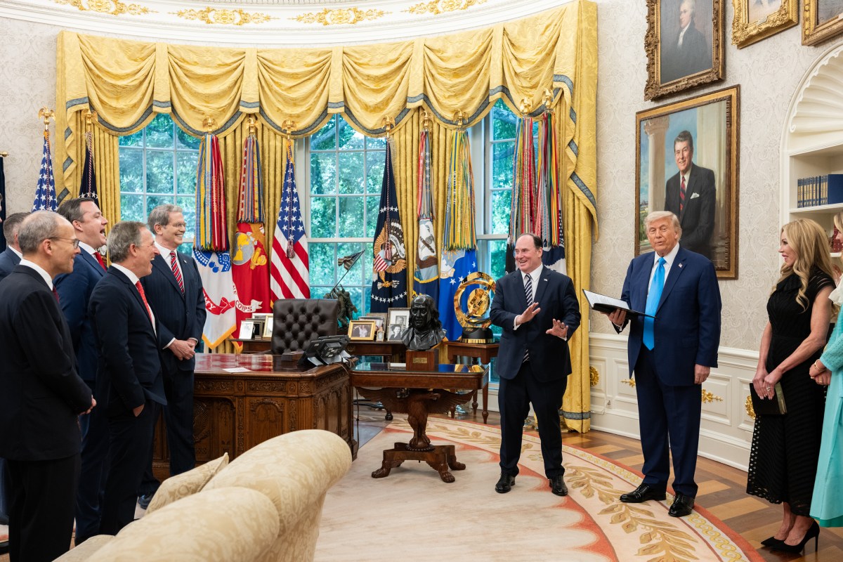 President Donald Trump participates in the swearing-in ceremony for the Secretary of the Navy John Phelan in the Oval Office, Friday, June 6, 2025. (Official White House Photo by Joyce N. Boghosian)