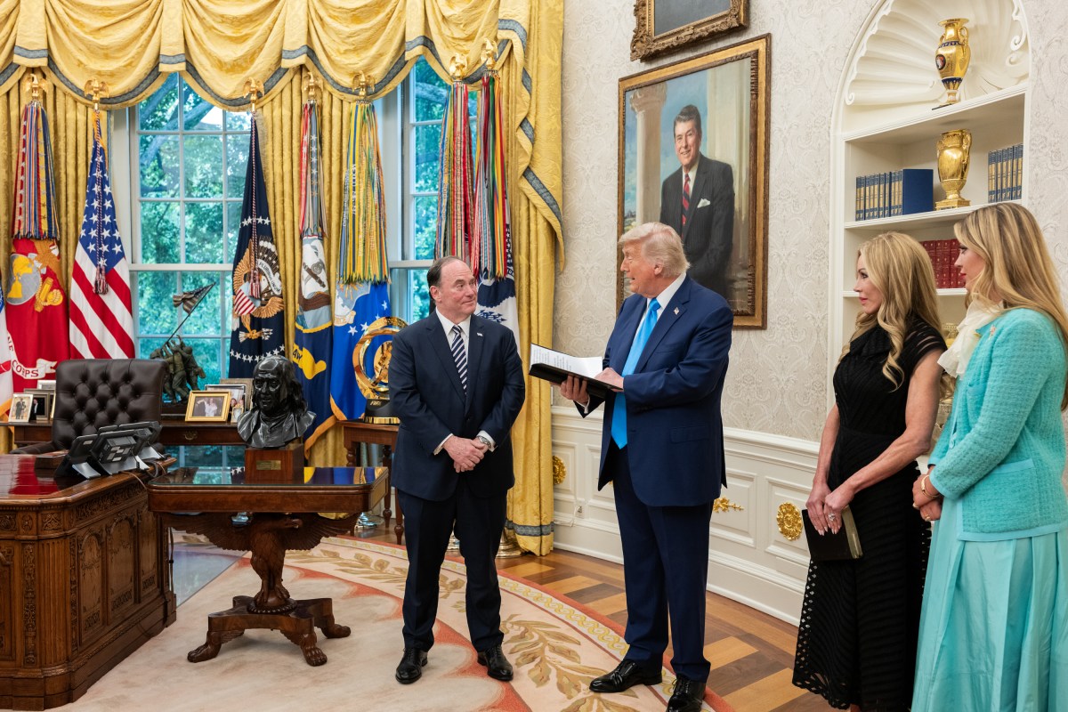 President Donald Trump participates in the swearing-in ceremony for the Secretary of the Navy John Phelan in the Oval Office, Friday, June 6, 2025. (Official White House Photo by Joyce N. Boghosian)
