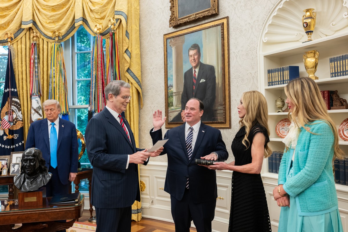 President Donald Trump participates in the swearing-in ceremony for the Secretary of the Navy John Phelan in the Oval Office, Friday, June 6, 2025. (Official White House Photo by Joyce N. Boghosian)