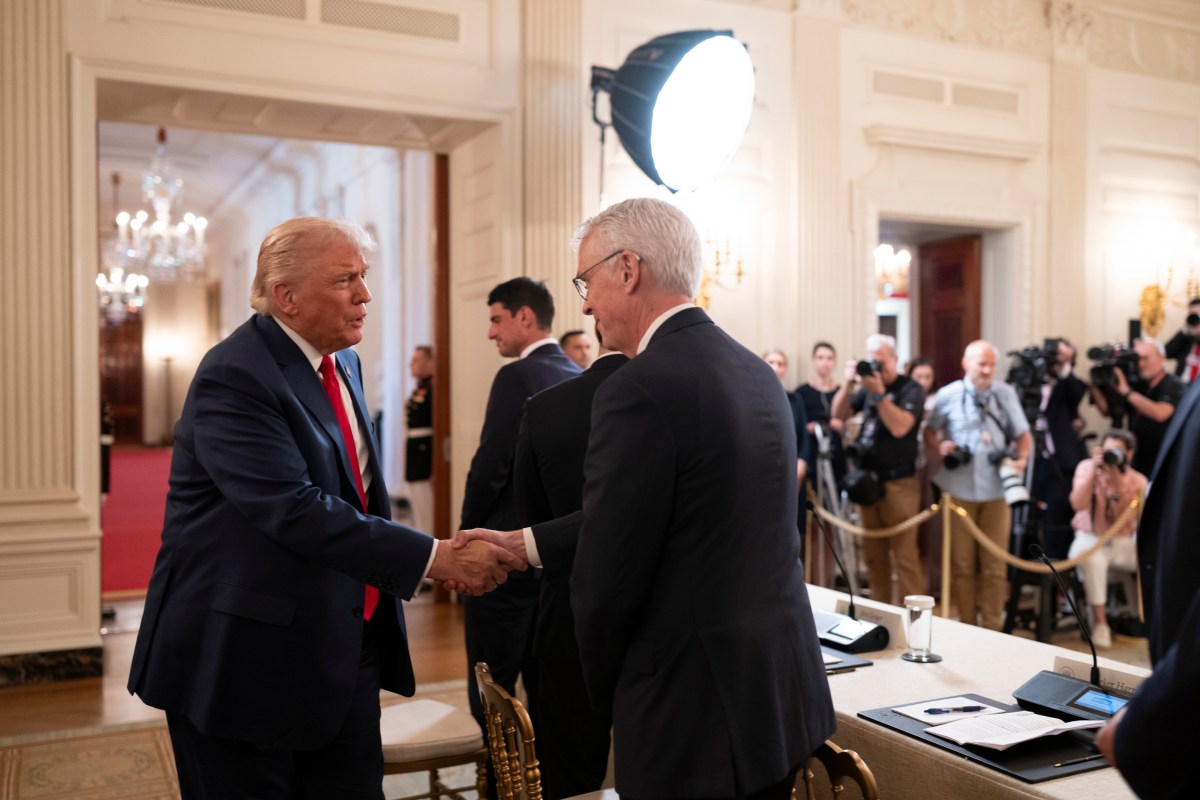 President Donald Trump greets guests as arrives to the Invest America Roundtable in the State Dining Room of the White House, Monday, June 9, 2025.(Official White House Photo by Joyce N. Boghosian)