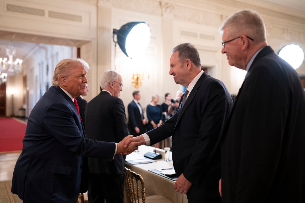 President Donald Trump greets guests as arrives to the Invest America Roundtable in the State Dining Room of the White House, Monday, June 9, 2025.(Official White House Photo by Joyce N. Boghosian)