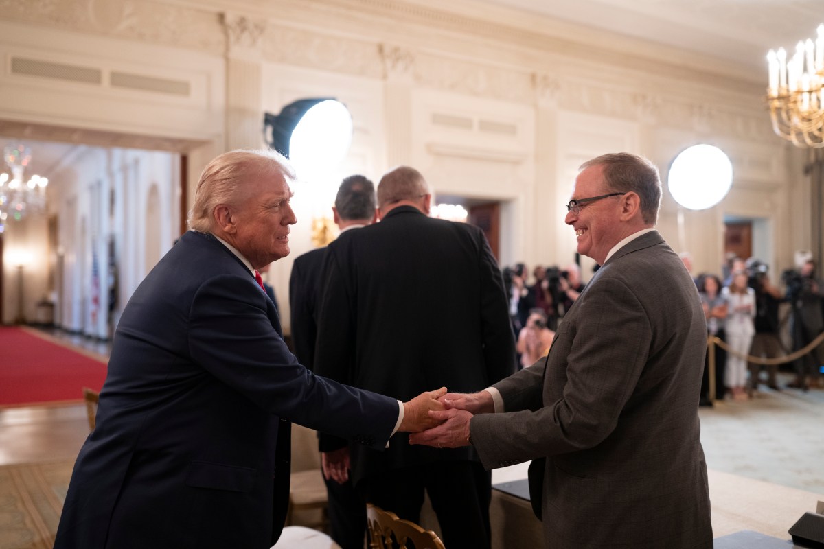 President Donald Trump greets guests as arrives to the Invest America Roundtable in the State Dining Room of the White House, Monday, June 9, 2025.(Official White House Photo by Joyce N. Boghosian)