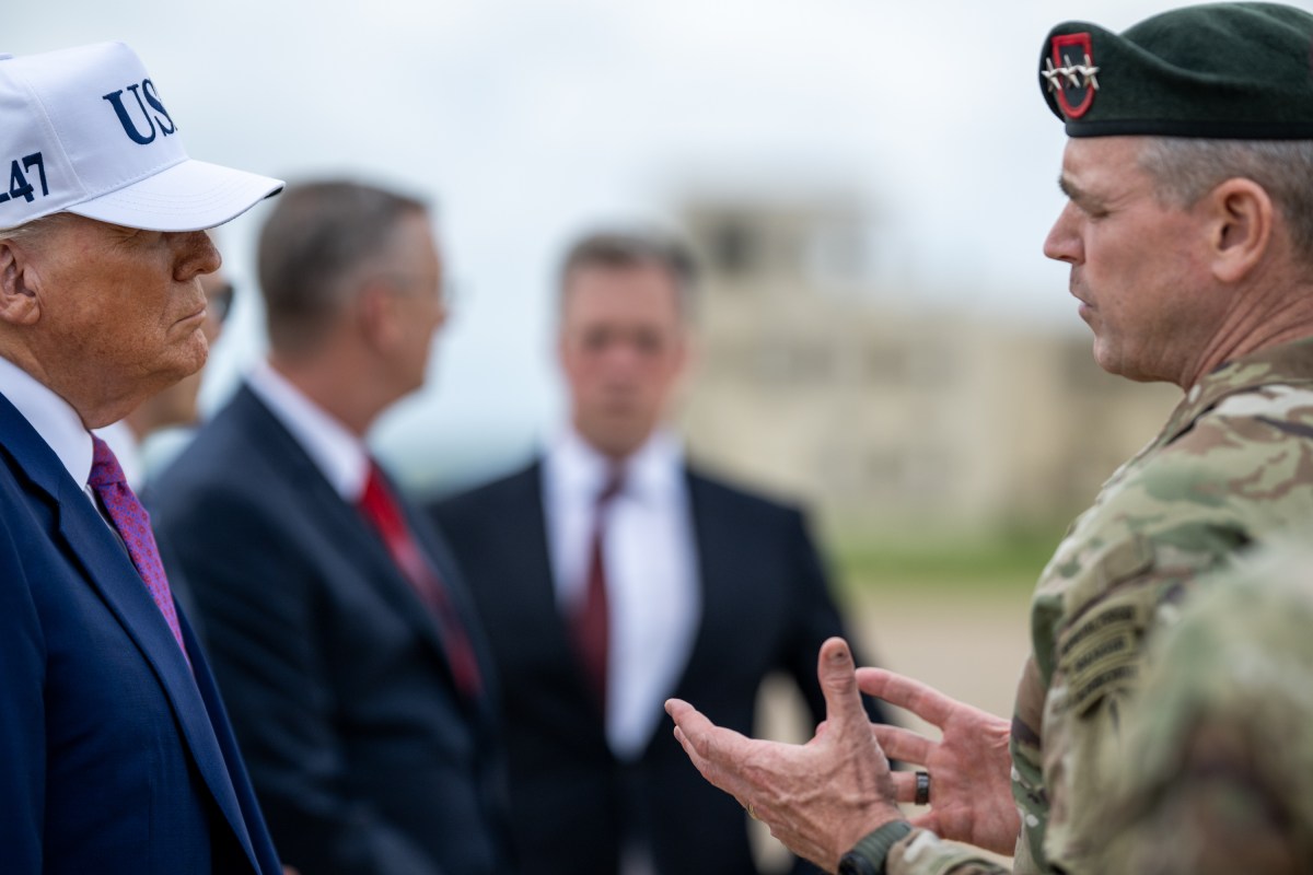 President Donald Trump speaks with members of the military before a military demonstration at Fort Bragg, North Carolina on Tuesday, June 10, 2025, during a visit to commemorate the 250th anniversary of the U.S. Army. (Official White House Photo by Daniel Torok)