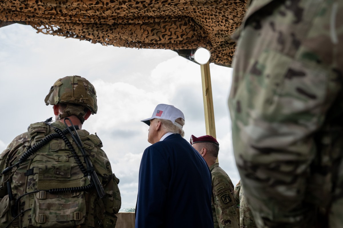 President Donald Trump observes a military demonstration at Fort Bragg, North Carolina on Tuesday, June 10, 2025, during a visit to commemorate the 250th anniversary of the U.S. Army. (Official White House Photo by Daniel Torok)