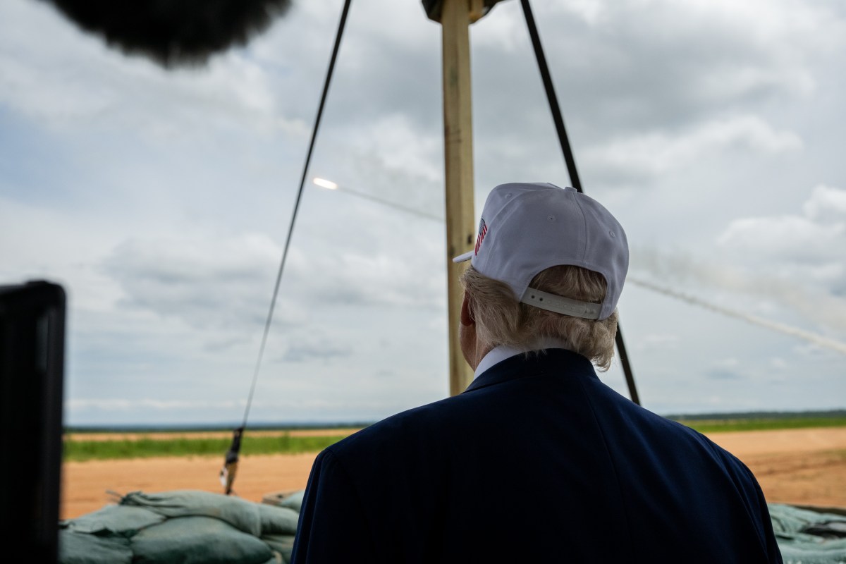 President Donald Trump observes a military demonstration at Fort Bragg, North Carolina on Tuesday, June 10, 2025, during a visit to commemorate the 250th anniversary of the U.S. Army. (Official White House Photo by Daniel Torok)