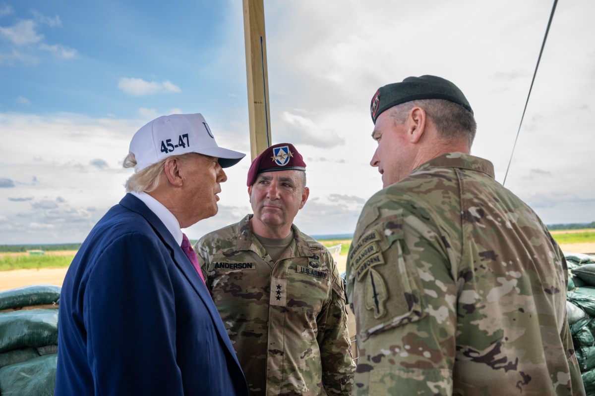 President Donald Trump speaks with members of the military demonstration at Fort Bragg, North Carolina on Tuesday, June 10, 2025, during a visit to commemorate the 250th anniversary of the U.S. Army. (Official White House Photo by Daniel Torok)