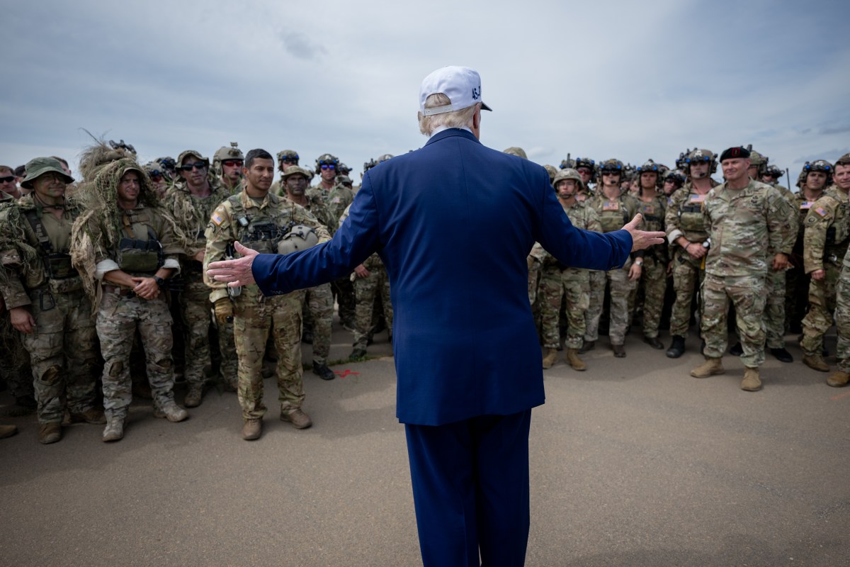 President Donald Trump speaks with members of the military demonstration at Fort Bragg, North Carolina on Tuesday, June 10, 2025, during a visit to commemorate the 250th anniversary of the U.S. Army. (Official White House Photo by Daniel Torok)