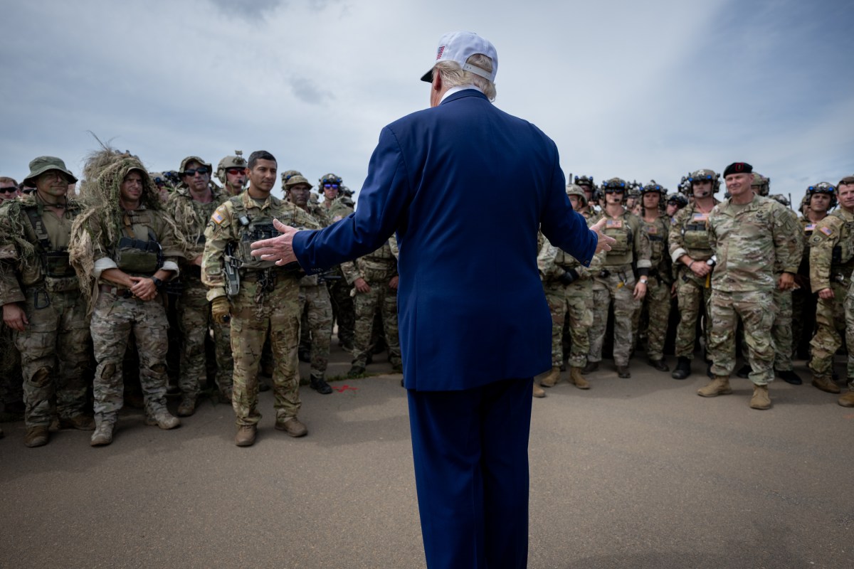 President Donald Trump speaks with members of the military demonstration at Fort Bragg, North Carolina on Tuesday, June 10, 2025, during a visit to commemorate the 250th anniversary of the U.S. Army. (Official White House Photo by Daniel Torok)