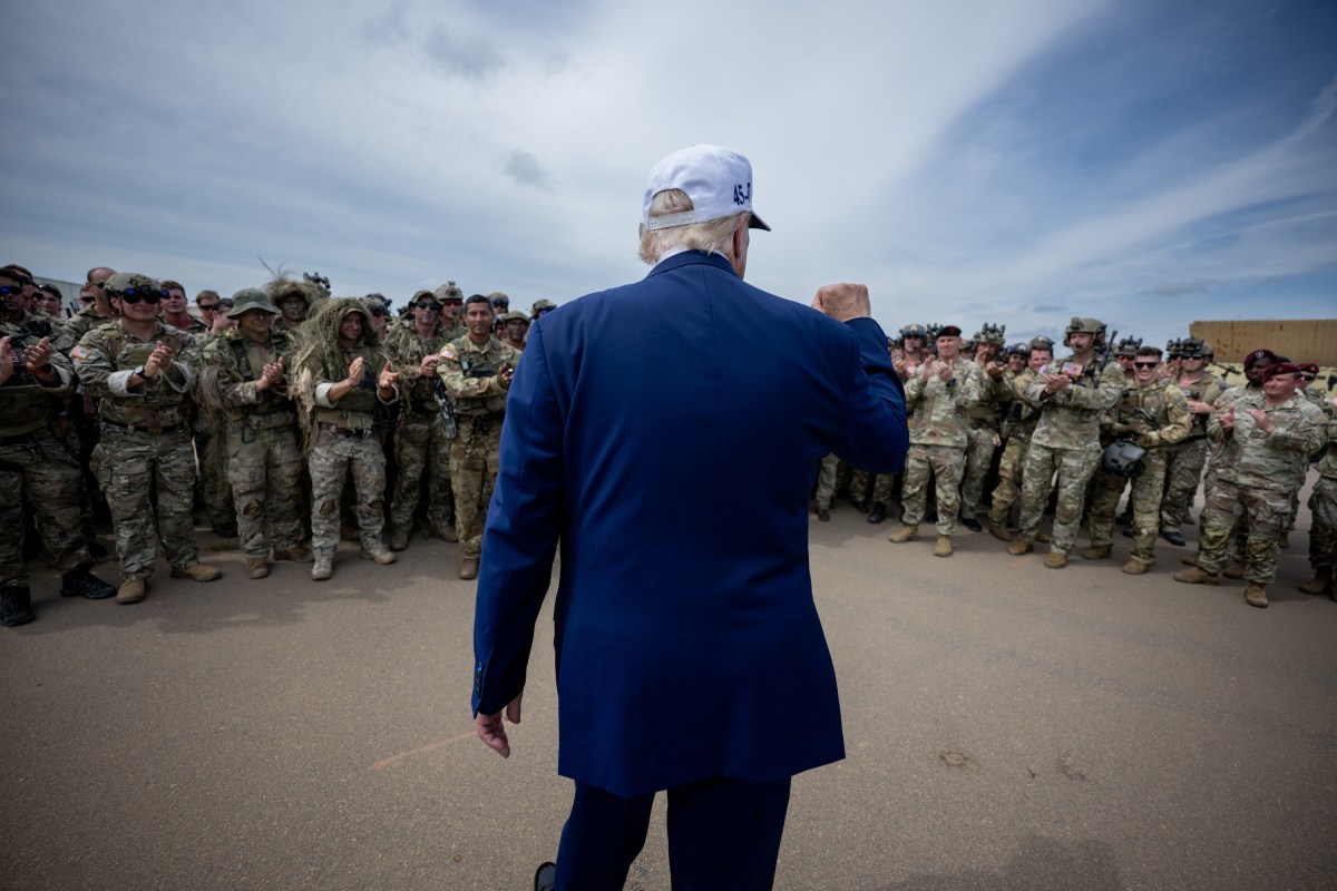 President Donald Trump speaks with members of the military demonstration at Fort Bragg, North Carolina on Tuesday, June 10, 2025, during a visit to commemorate the 250th anniversary of the U.S. Army. (Official White House Photo by Daniel Torok)