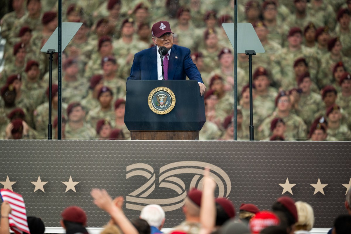 President Donald Trump delivers remarks at Fort Bragg, North Carolina on Tuesday, June 10, 2025, during a visit to commemorate the 250th anniversary of the U.S. Army. (Official White House Photo by Daniel Torok)