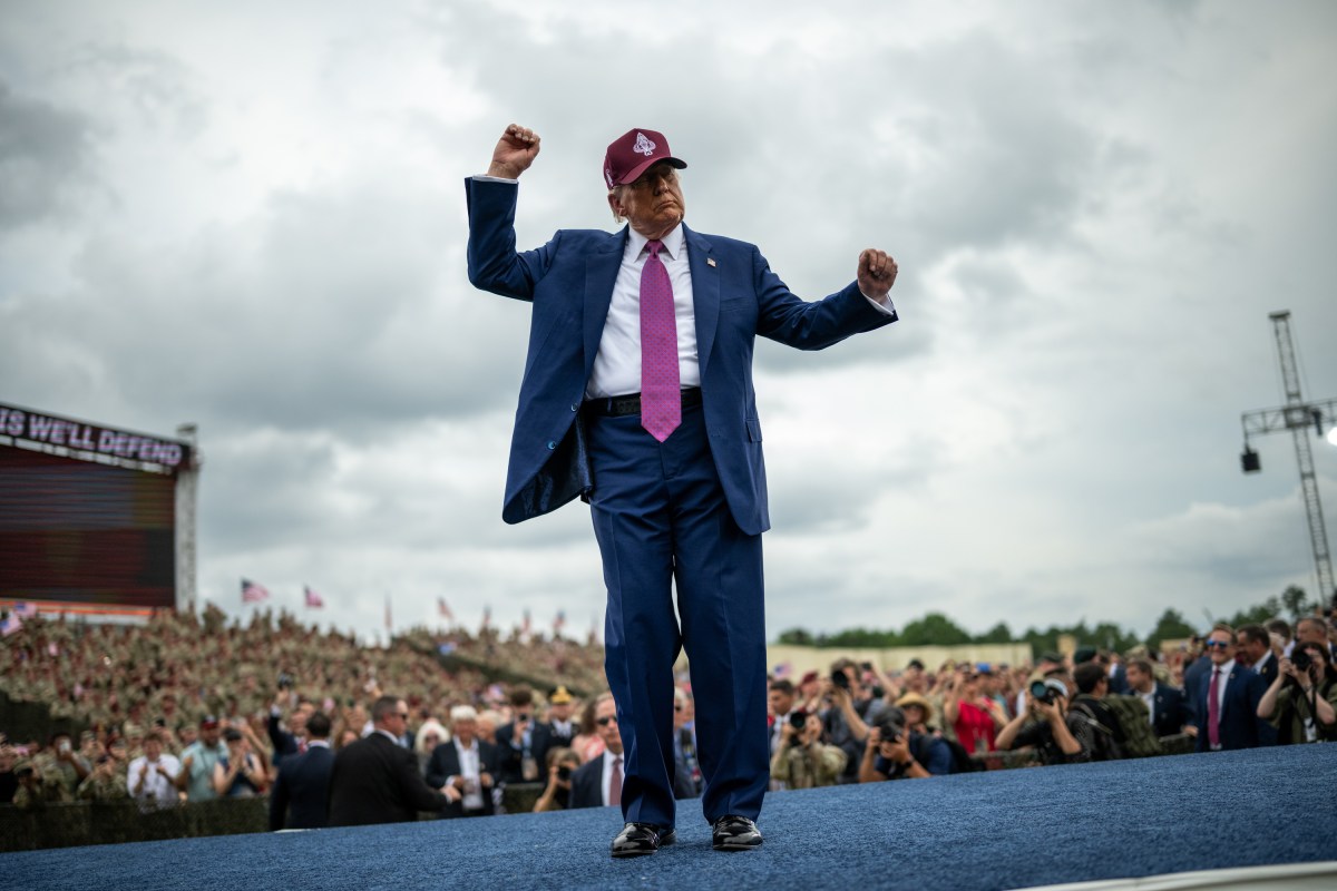 President Donald Trump gestures to the crowd after delivering remarks at Fort Bragg, North Carolina on Tuesday, June 10, 2025, during a visit to commemorate the 250th anniversary of the U.S. Army. (Official White House Photo by Daniel Torok)