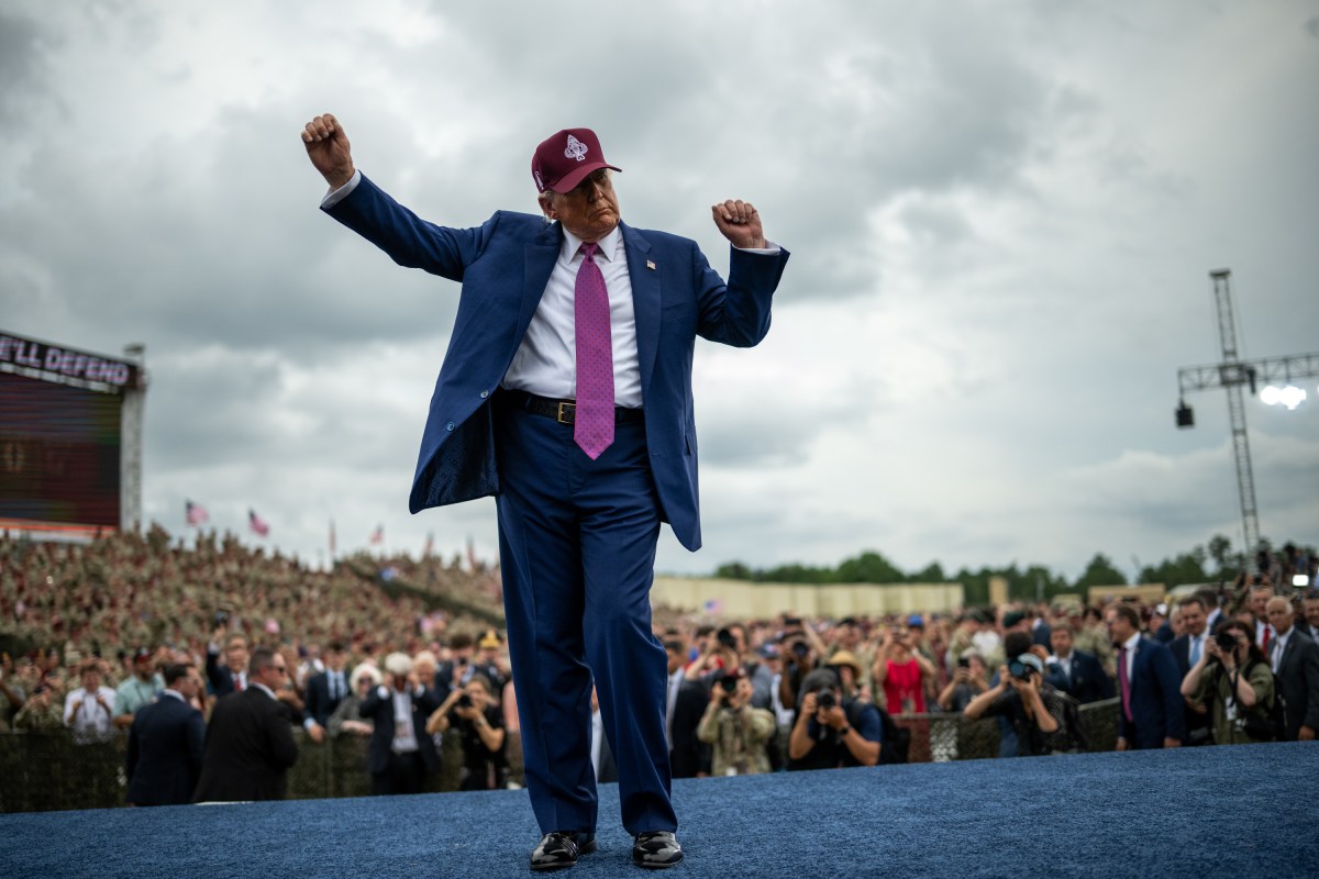 President Donald Trump gestures to the crowd after delivering remarks at Fort Bragg, North Carolina on Tuesday, June 10, 2025, during a visit to commemorate the 250th anniversary of the U.S. Army. (Official White House Photo by Daniel Torok)