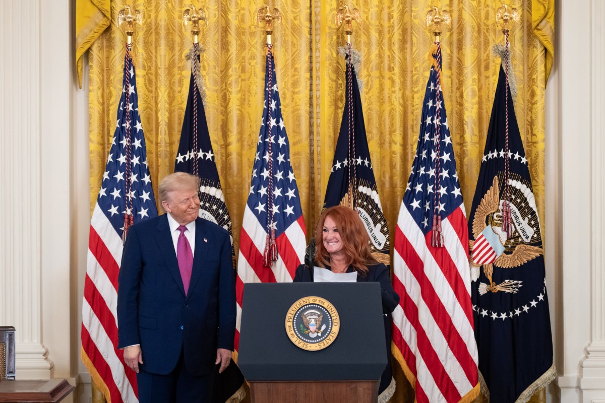 Gina Jones, member of the American Trucking Associations, delivers remarks at a bill signing ceremony supporting the auto and fuel industries, Thursday, June 12, 2025, in the East Room of the White House. (Official White House Photo by Abe McNatt)