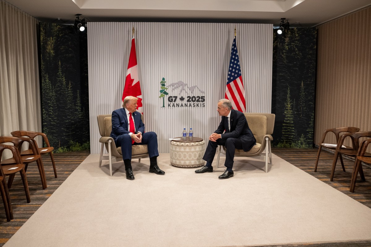 President Donald Trump participates in a bilateral meeting with Canadian Prime Minister Mark Carney during the G7 Summit, Monday, June 16, 2025, in Kananaskis, Alberta, Canada. (Official White House Photo by Daniel Torok)